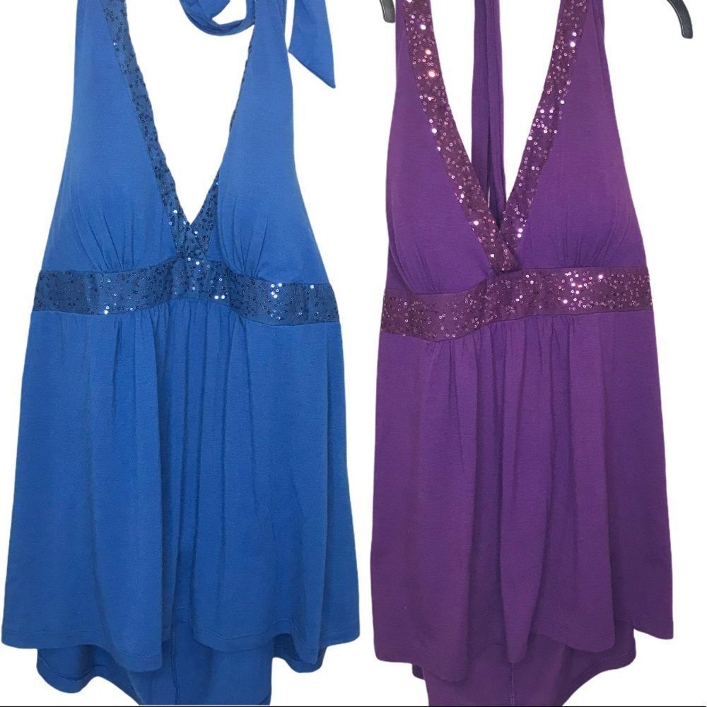 Lot of 2 Sparkly Halter Blouses Plus sz 3X
